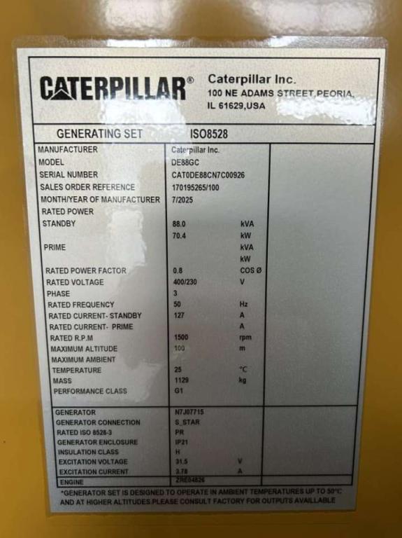 Caterpillar DE88GC - 88 kVA Stand-by Generator Set - DPX-18207 Foto 5