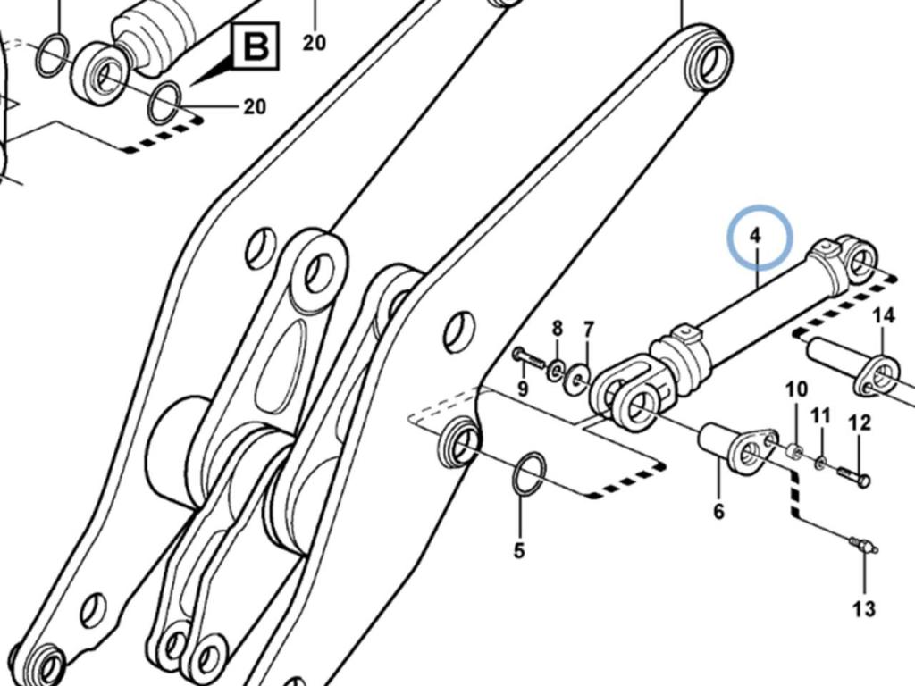 Volvo hydraulic lifting cylinder for Volvo L180E, L180F, and L180G. Foto 2
