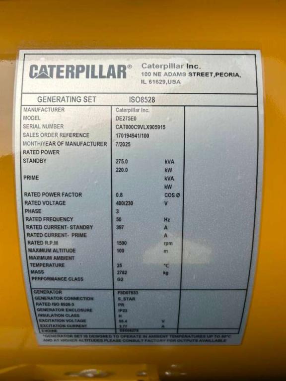 Caterpillar DE275E0 - C9 - 275 kVA Generator - DPX-18020 Foto 6
