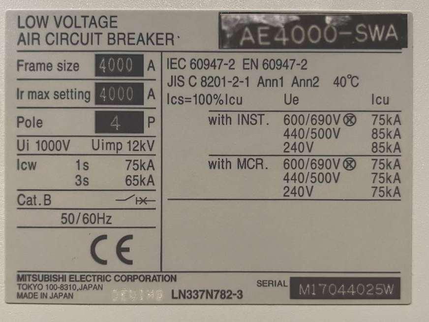 Mitsubishi Circuit breaker 4000A - AE4000-SWA 4P - DPX-12648 Foto 6