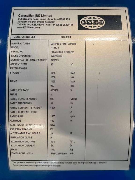 FG Wilson P1250-1 -  1250 kVA Open Genset - DPX-16028-O Foto 6