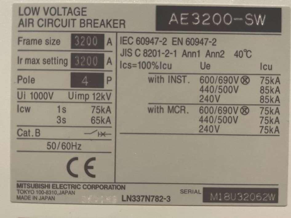 Mitsubishi Circuit breaker 3200A - AE3200-SW 4P - DPX-12648 Foto 6
