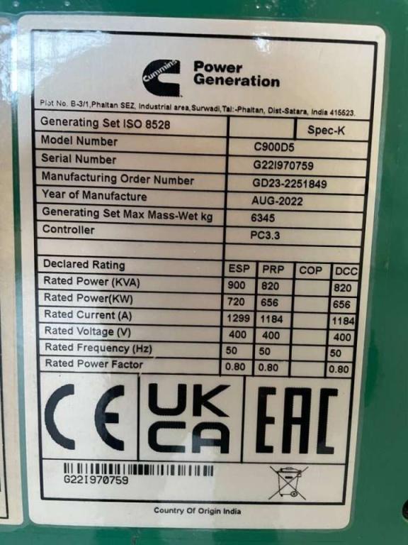 Cummins C900D5 - 900 kVA Surplus Genset - DPX-18527-O Foto 6