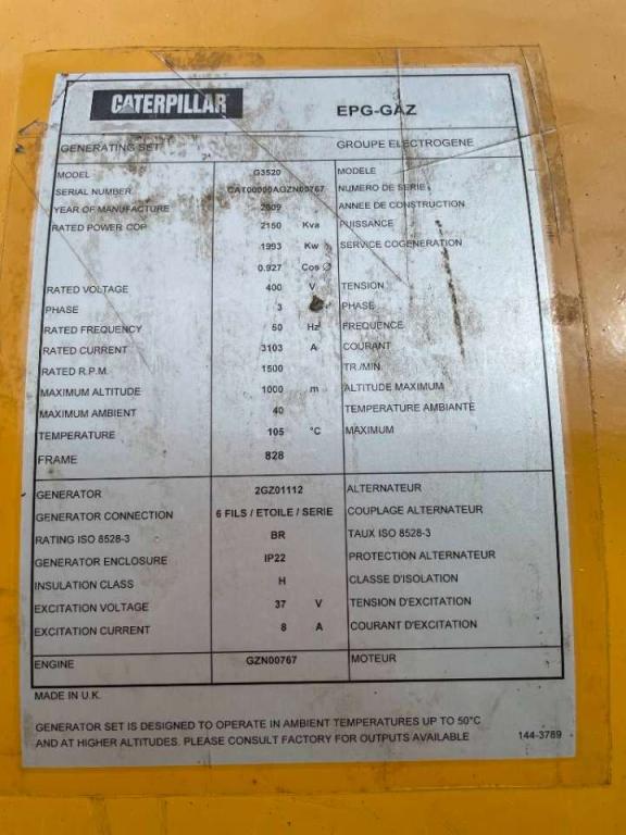 Caterpillar G3520 - 2.150 kVA Used Gas Generator - DPX-12669 Foto 6