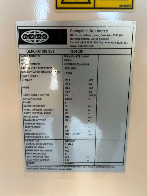 FG Wilson P150-5 - 150 kVA Genset - DPX-16009 Foto 6